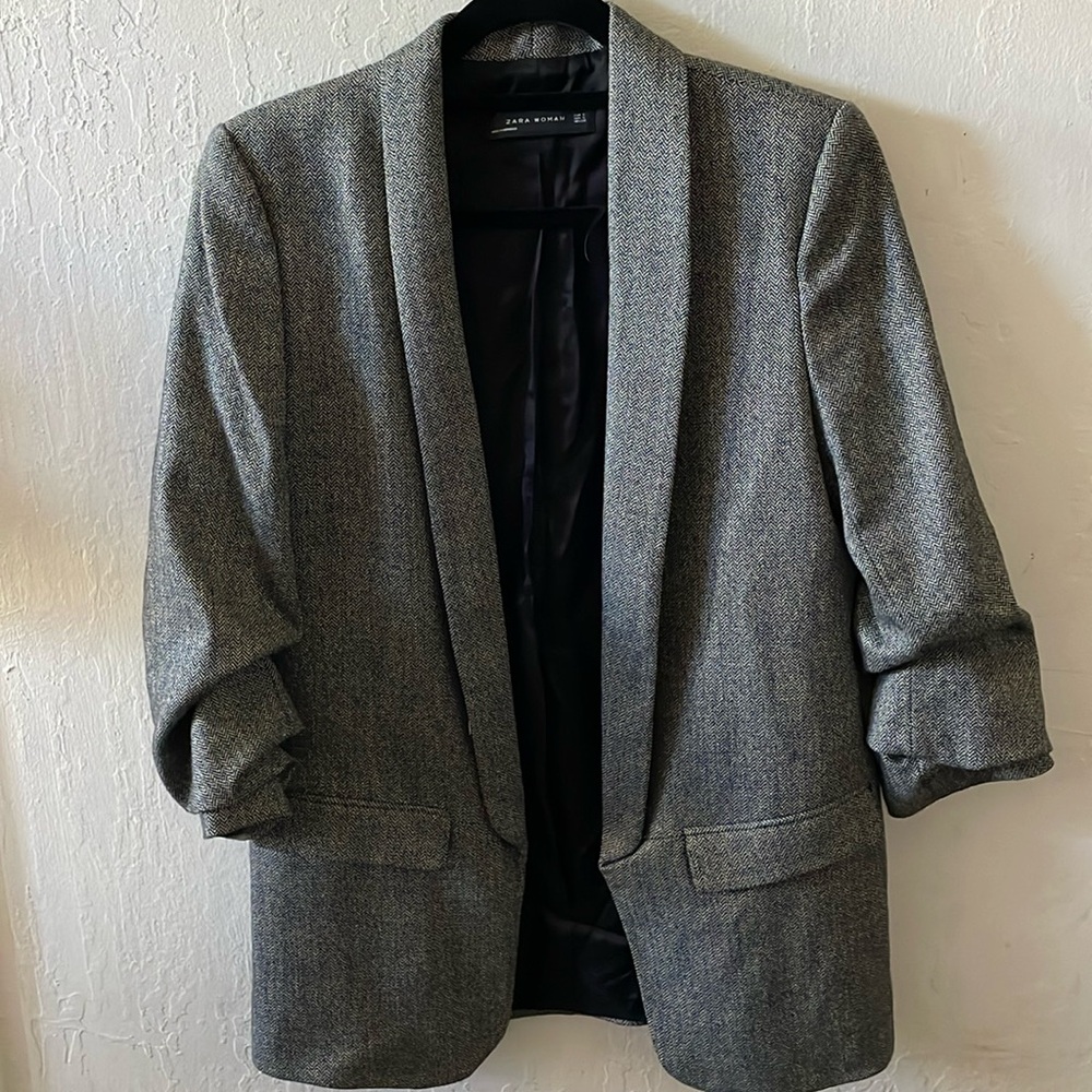 Zara Blogger Favorite Long Blazer Gray Size Small